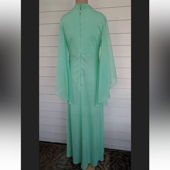 70s Maxi Dress Seafoam Sheer Sleeves S - Picture 7 of 7